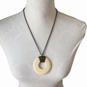 Cream Resin Donut Pendant Necklace | Modern Statement | Long Chain